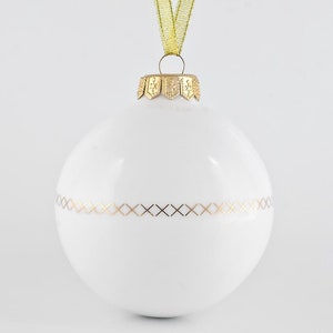 White Christmas Ornament with Cross Stitch Pattern, White Christmas Bauble, Ceramic Ornament image 5