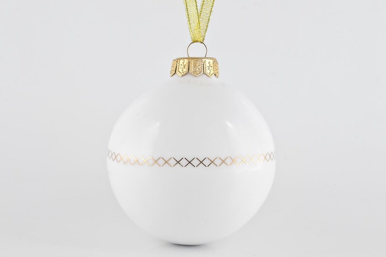 White Christmas Ornament with Cross Stitch Pattern, White Christmas Bauble, Ceramic Ornament image 5