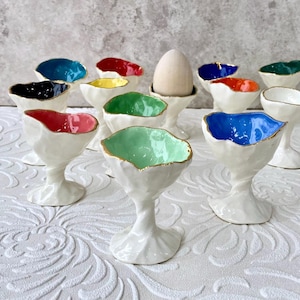 Handmade Porcelain Egg Cup with Feet Plated with Real Gold