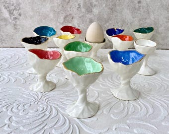 Handmade Porcelain Egg Cup with Feet Plated with Real Gold