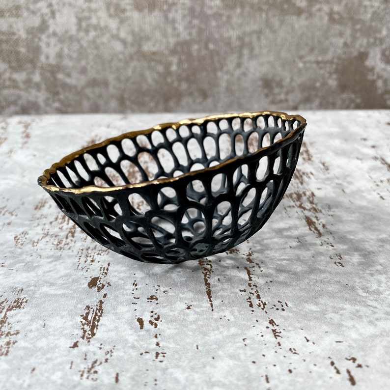 Lace Porcelain Bowl Plated with Gold, Small Decorative Trinket Dish image 2