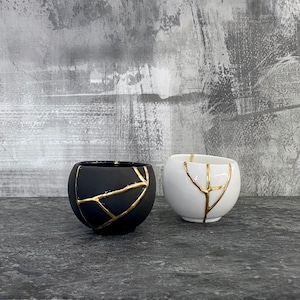 Black and White Kintsugi Tea Bowls