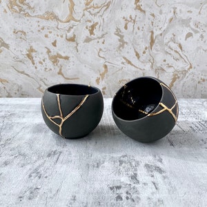 Black Kintsugi Teacups