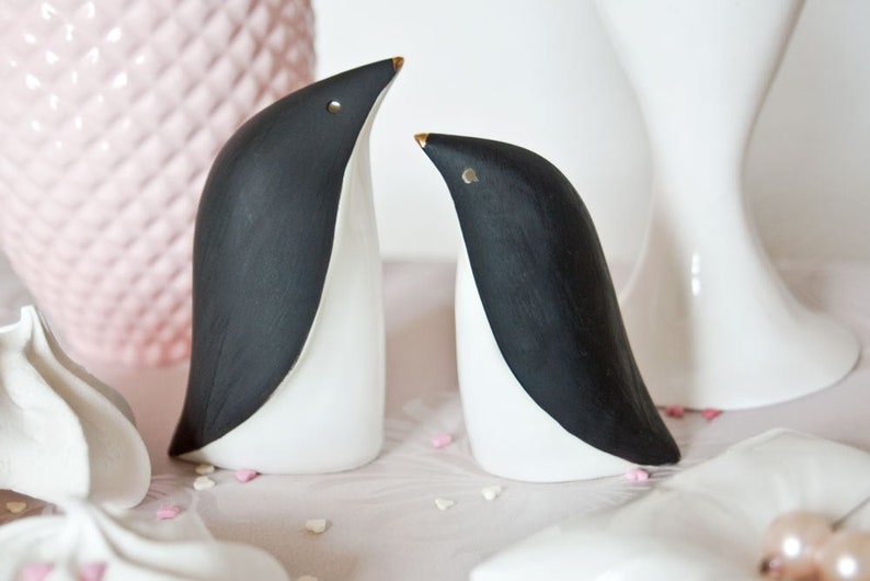 Penguins Salt and Pepper Shakers, Handmade porcelain Spice containers image 6