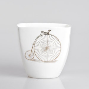 Mug with Bike, White Porcelain Mug with Vintage Bicycle, Bike Lovers Gift, Yogurt pot, Milkshake cup image 2