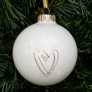 White Christmas Bauble with Heart, Minimalist Christmas Bauble, Christmas Tree Decoration image 8