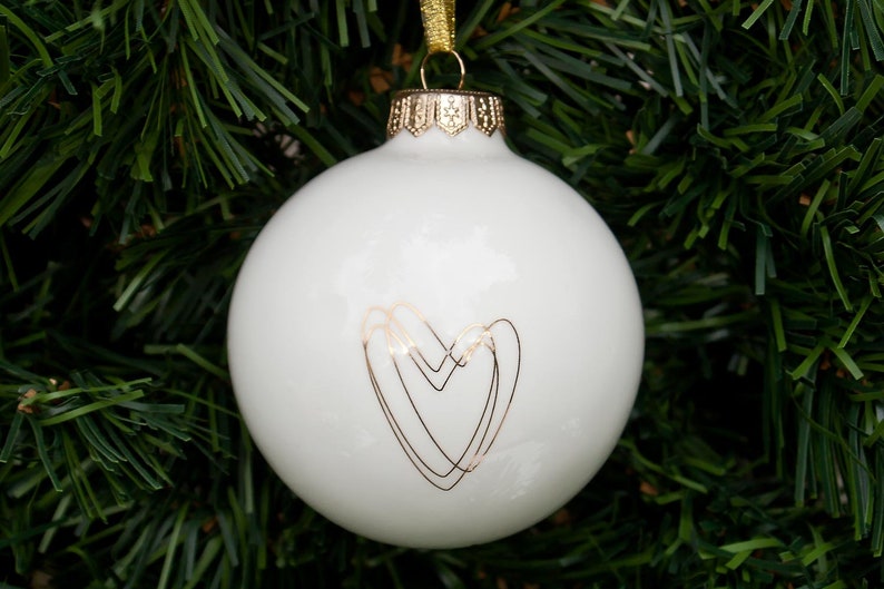White Christmas Bauble with Heart, Minimalist Christmas Bauble, Christmas Tree Decoration image 8