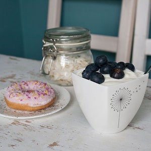 Porcelain Mug with Dandelion, Ceramic Cup with Dandelion, Yogurt pot, Milkshake cup image 3