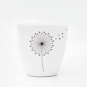 Porcelain Mug with Dandelion, Ceramic Cup with Dandelion, Yogurt pot, Milkshake cup image 2