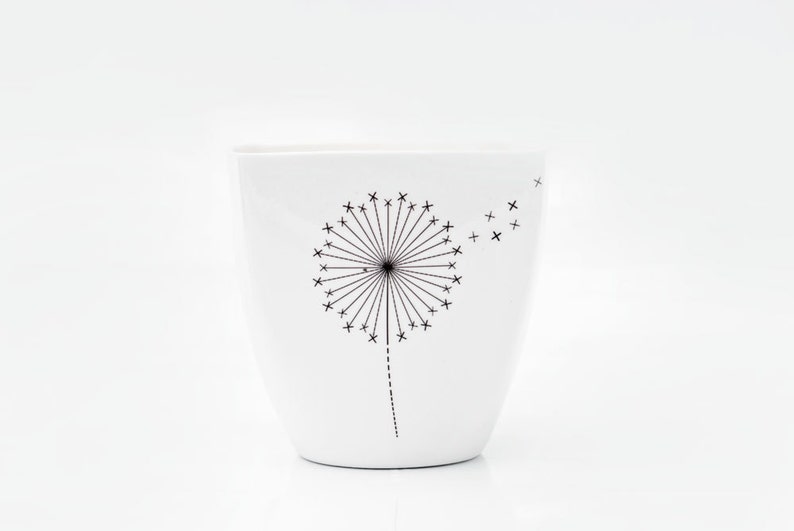 Porcelain Mug with Dandelion, Ceramic Cup with Dandelion, Yogurt pot, Milkshake cup image 2