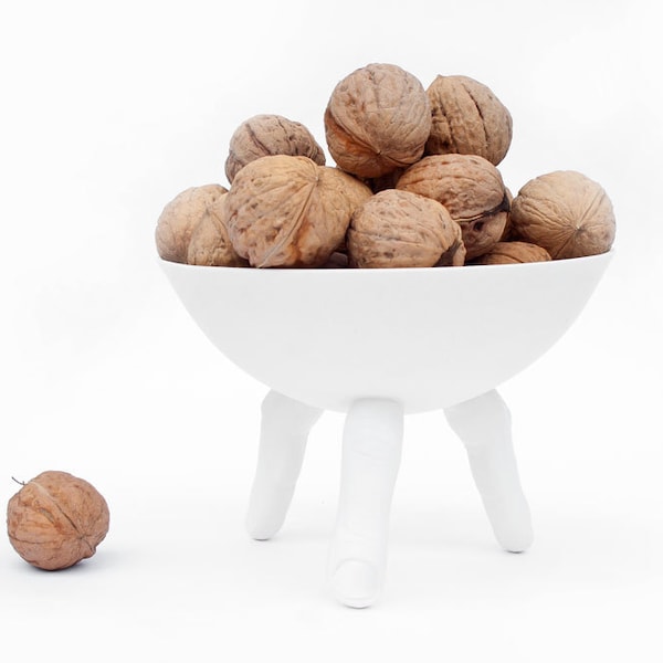 Big Porcelain Bowl with Fingers, Quirky Ceramic Bowl, Halloween Decoration, Surreal Fruit Bowl