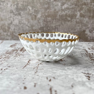 Lace Porcelain Bowl Plated with Gold, Small Decorative Trinket Dish image 5