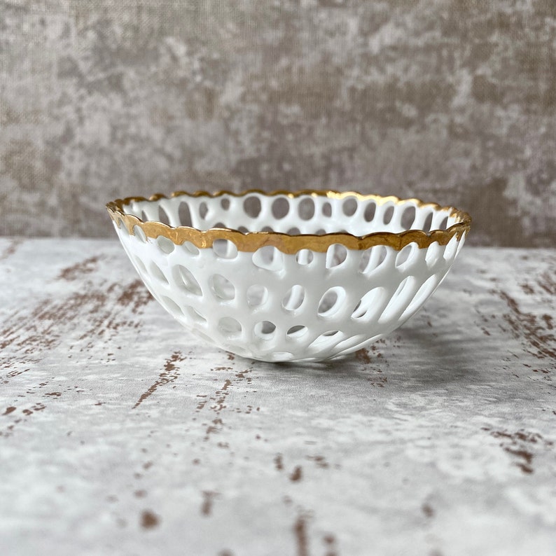 Lace Porcelain Bowl Plated with Gold, Small Decorative Trinket Dish image 5