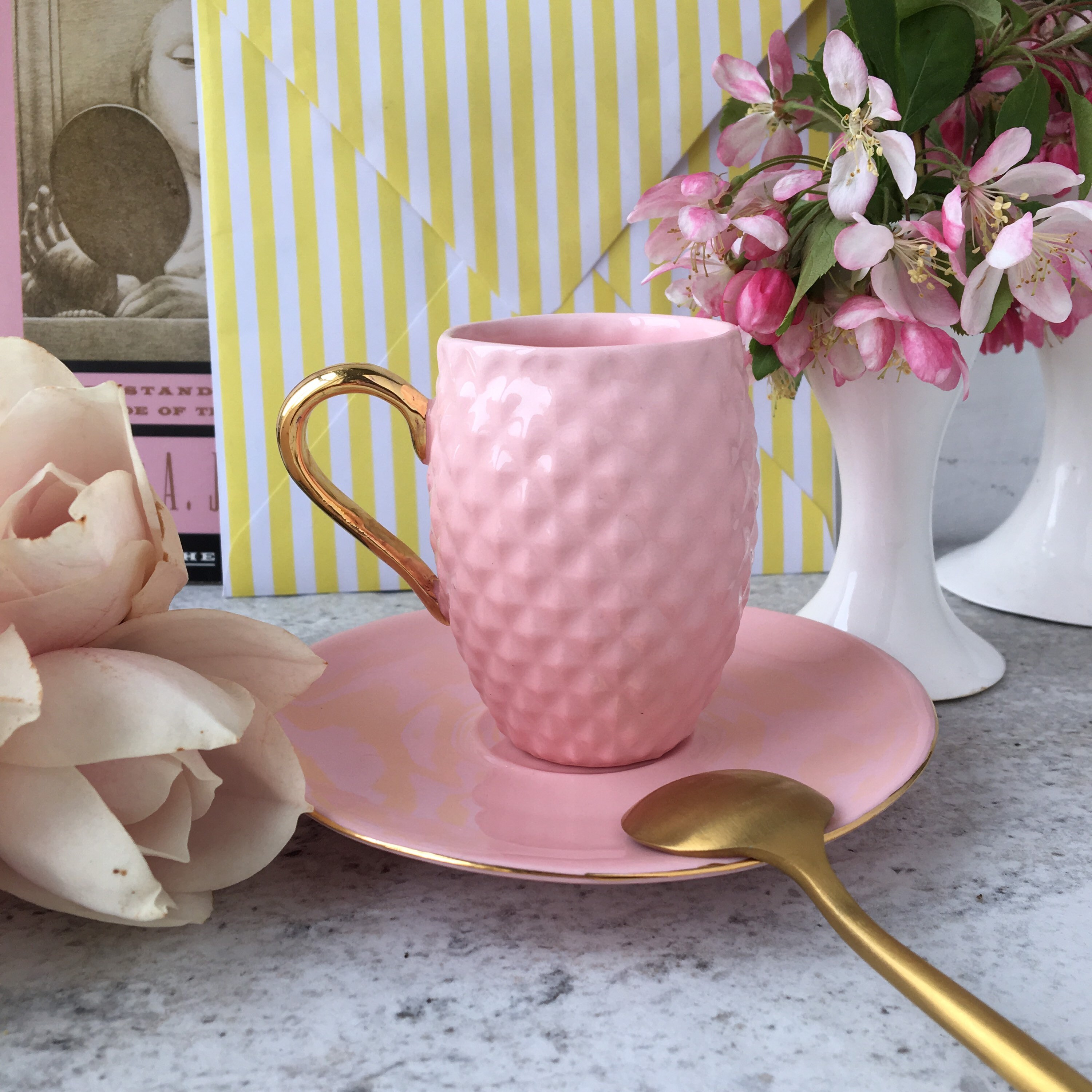 Pink Coffee Cup with Gold Handle Espresso Cup and Saucer Etsy