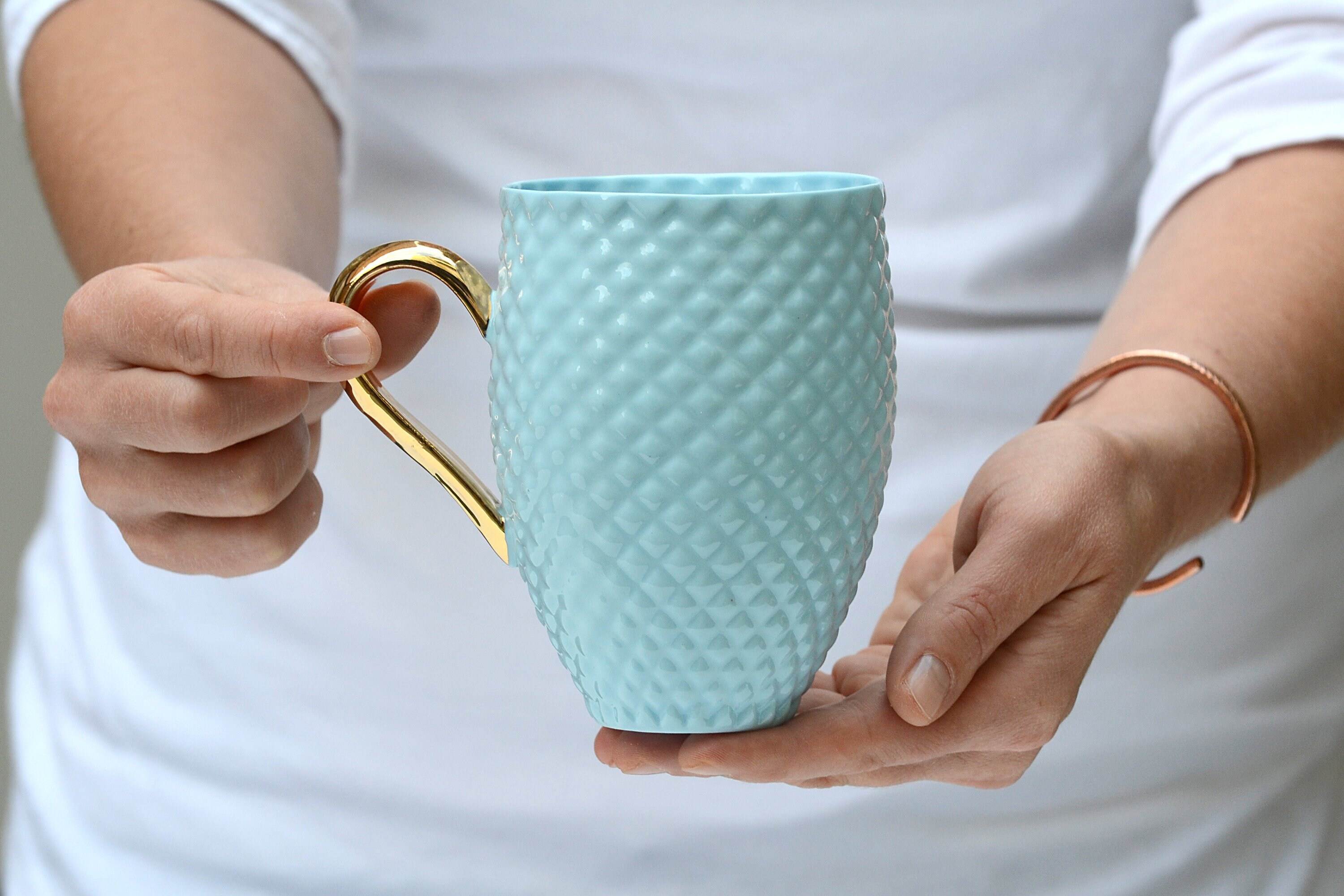 Tasse Bleue de Café Chéri, Grande Tasse d'ananas, Porcelaine