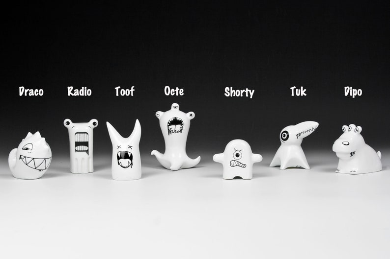 Funny Monsters Ceramic Figurines, Porcelain Figurines Set of three, Modern Kawaii Figurines image 8