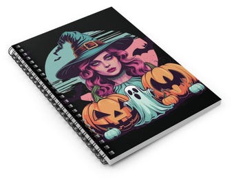 Halloween Notebook, Witch Ghosts Spiral Journal, Ruled Line, Planner, School Supplies, Stationery