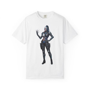 Robot Girl Cyberpunk Unisex Garment-Dyed T-shirt, Android Woman Tee, Sci-Fi Cyborg Shirt, Futuristic Graphic Top, Technology Lover Gift