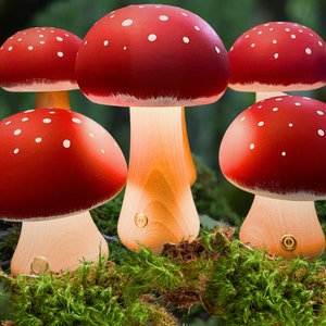 Toadstool Mushroom Lamps , Wooden, LED