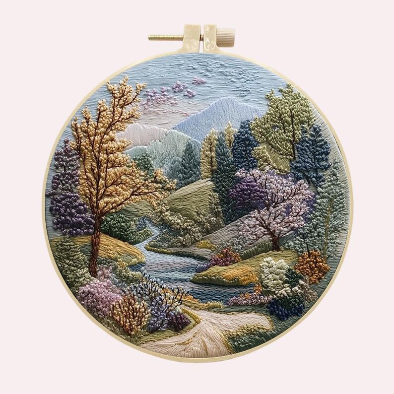 Landscape Embroidery Kit | Four Seasons Hoop Wall Art | Beginner Craft ...