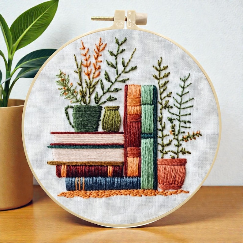 Floral Bookshelf Embroidery Kit, DIY Botanical Needlework Craft - Etsy