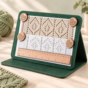 Magnetic Chart Keeper for Knitting and Cross Stitch, Folding Pattern Holder Board with Wooden Ruler, Row Markers, Craft Gift, 6 Colors