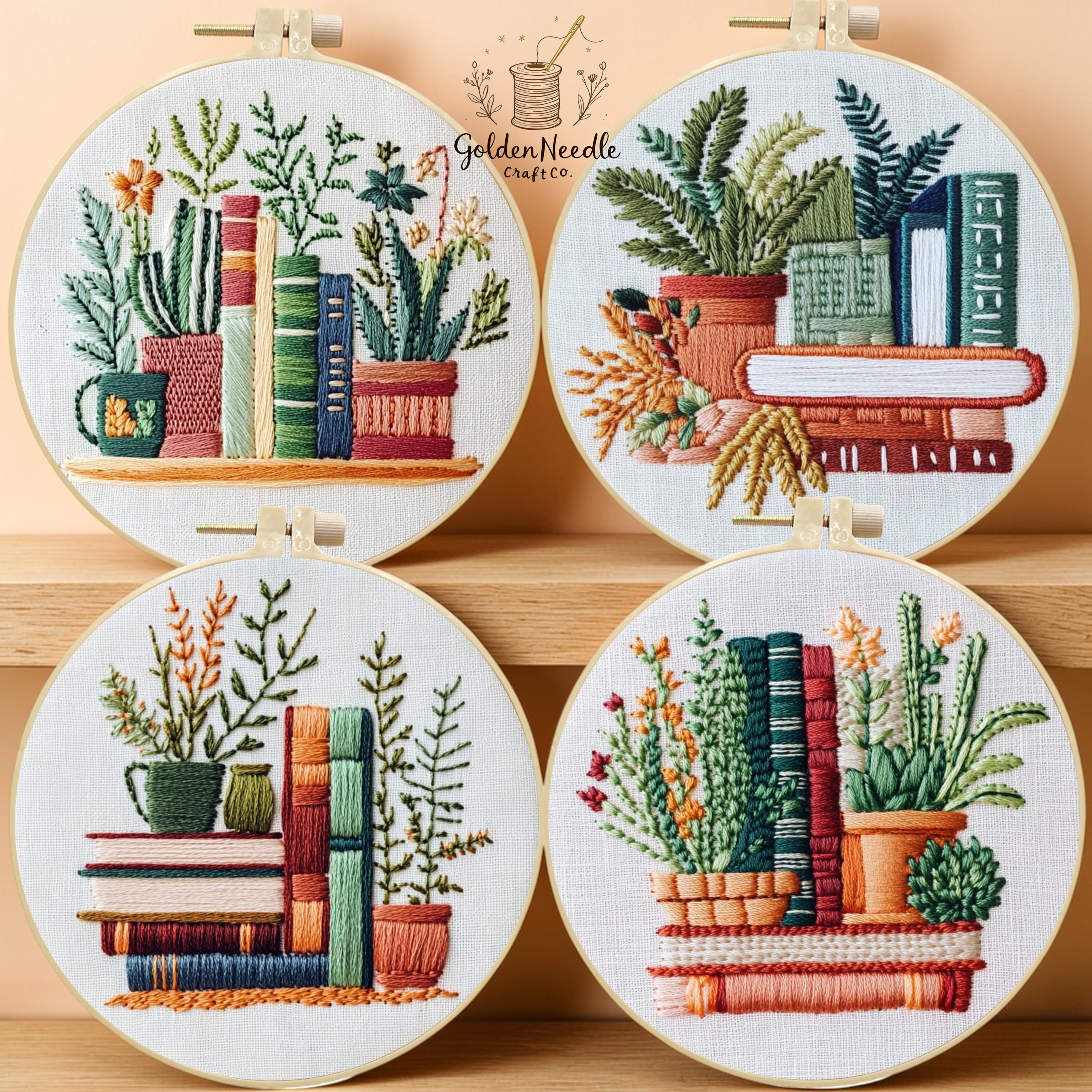 Floral Bookshelf Embroidery Kit, DIY Botanical Needlework Craft - Etsy