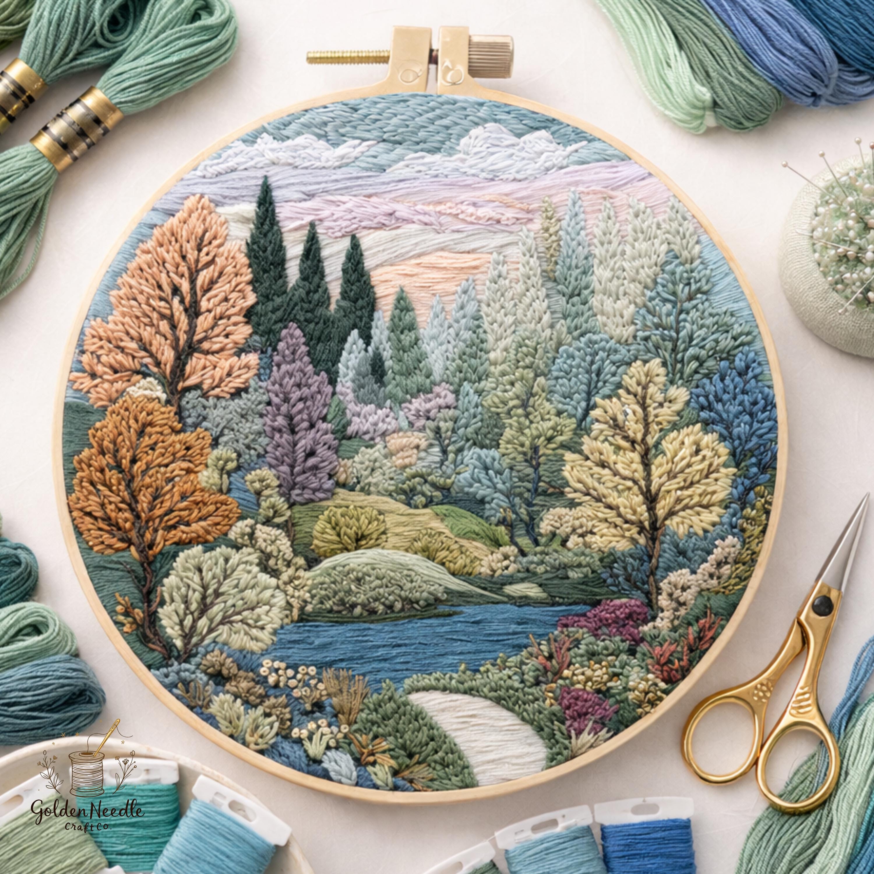 Landscape Embroidery Kit | Four Seasons Hoop Wall Art | Beginner Craft ...