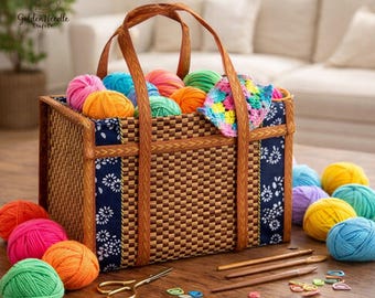 Bamboo Craft Storage Basket | Yarn Organizer | Crochet & Knitting Tote | Woven Bamboo Bag for Crafters