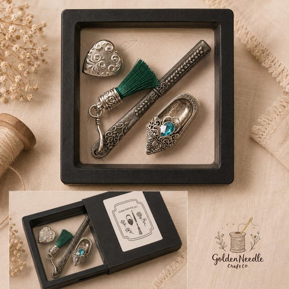 Gifts for Quilters, 3 PCS Sewing Gift Set, Ornate Seam Ripper with Cover and Tassel, Thimble and Needle Threader, Sewing Accessories