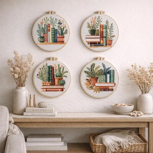 Floral Bookshelf Embroidery Kit, DIY Botanical Needlework Craft - Etsy