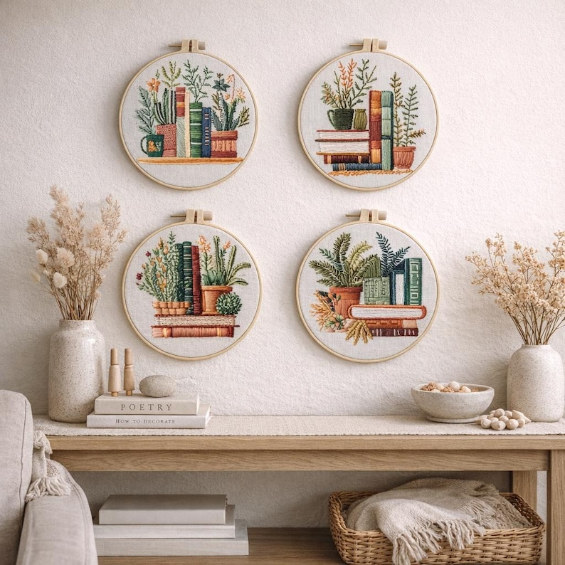 Floral Bookshelf Embroidery Kit, DIY Botanical Needlework Craft - Etsy