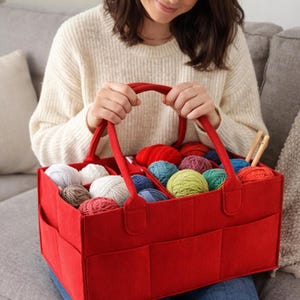 Yarn Organizer, Felt Yarn Storage Basket, Crochet Caddy Tote for Hooks and Needles, Craft Supply Organizer