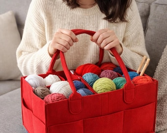 Yarn Organizer, Felt Yarn Storage Basket, Crochet Caddy Tote for Hooks and Needles, Craft Supply Organizer