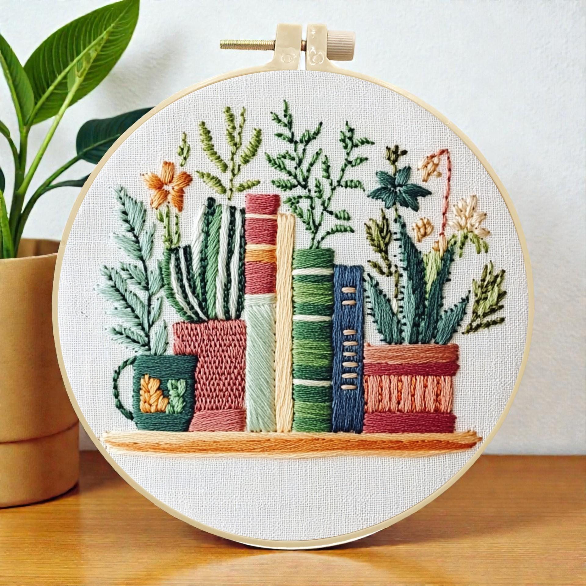 Floral Bookshelf Embroidery Kit, DIY Botanical Needlework Craft - Etsy