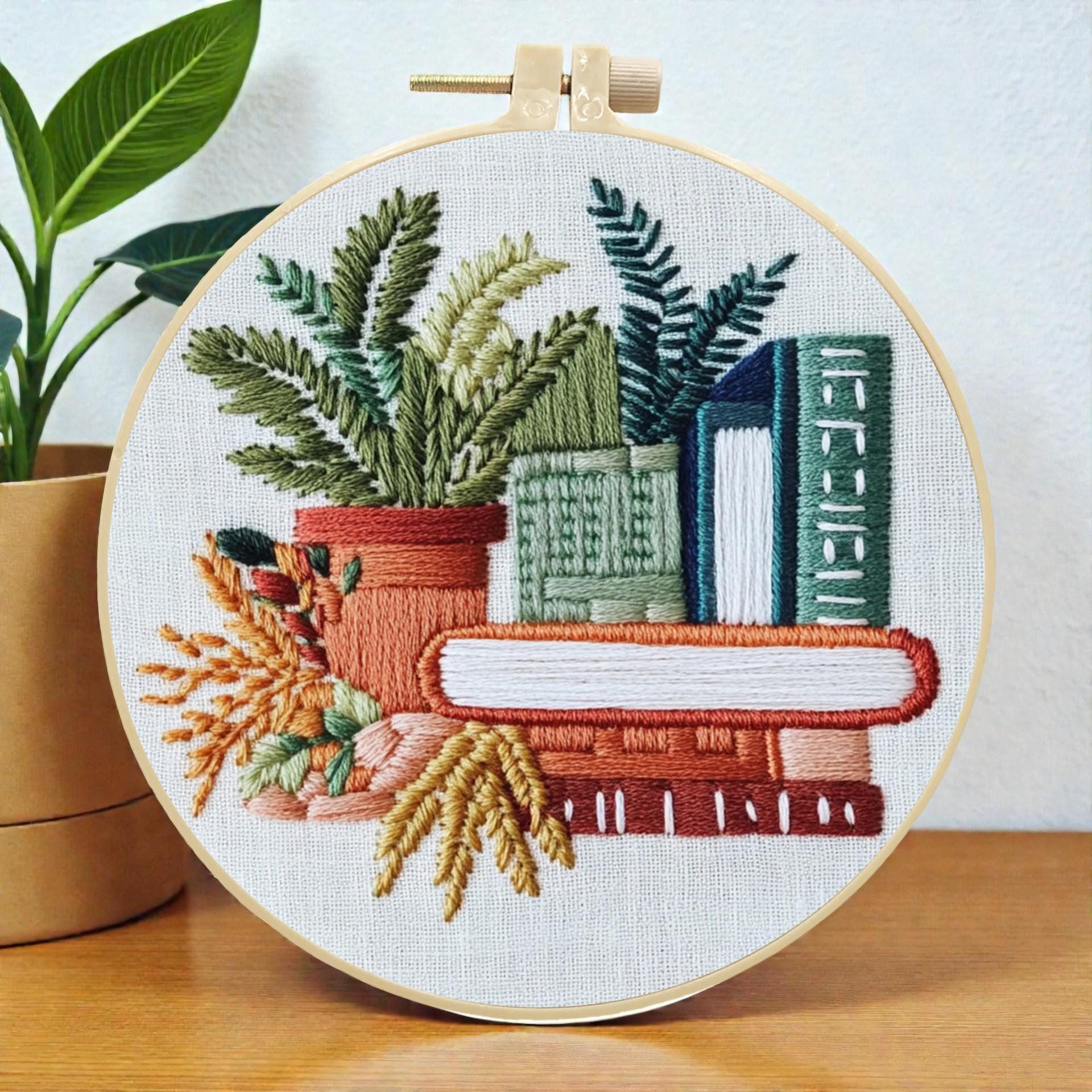 Floral Bookshelf Embroidery Kit, DIY Botanical Needlework Craft - Etsy