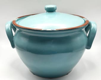 Dansk Mesa Casserole Bean Pot Turquoise Portugal Ceramic Lidded Good MCM Teal