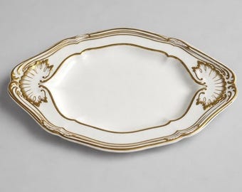 Vintage Gilman Collamore Dish White Gold Gilt Scalloped Antique 9" England
