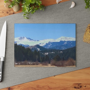 Mountain Landscape Glass Cutting Board, Kitchen Décor, Unique Gift, Home Cookware, Nature Lover Gift, Holiday Entertaining