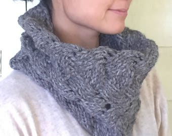 Hand Knit Cowl - Gray - Snood - Scarf - Natural Wool and Alpaca Blend- Ready to Ship