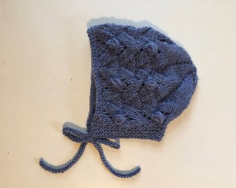 Child Bonnet - Organic Wool Kids Bonnet - Hand Knit Hat - Eco Friendly - Ocean Blue - Ready to Ship