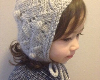 Kids Bonnet - Organic Hand Knit Hat - Taupe Gray - Children - Child - Baby Girl Hat - Eco Friendly - Ready to Ship