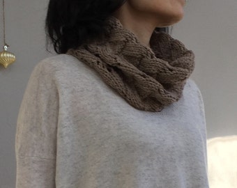 20% OFF: Hand Knit Cowl - Beige Brown - Snood - Scarf - Natural Wool and Alpaca Blend- Ready to Ship