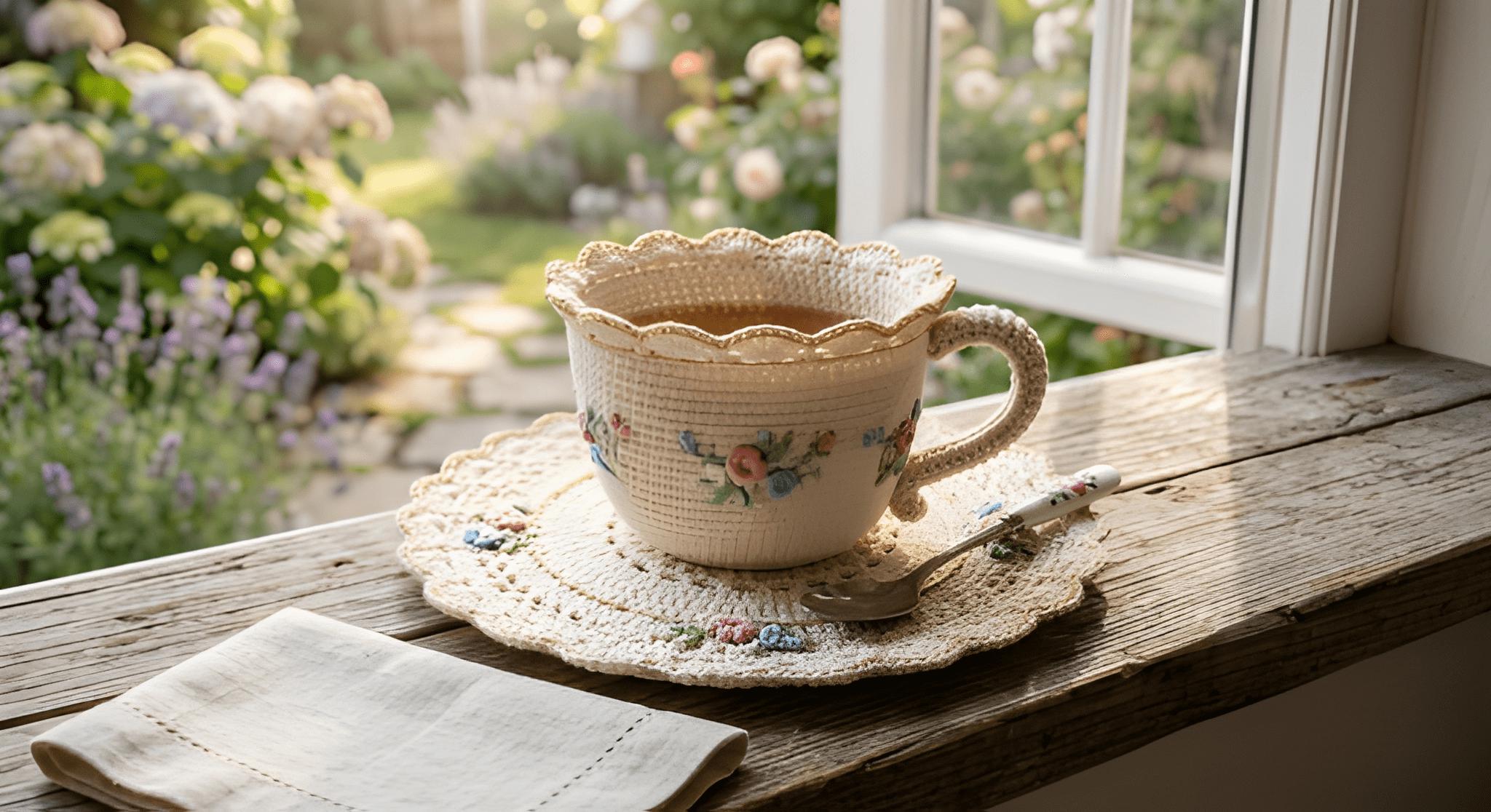 Crochet Sauser Pattern Crochet Teacup and Saucer Pattern – Floral Embroidery, Vintage Home ...