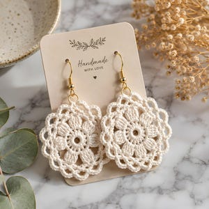 Crochet Earrings Pattern | Ivory Mandala Lace Doily Earrings PDF Tutorial | Boho Thread Jewelry DIY