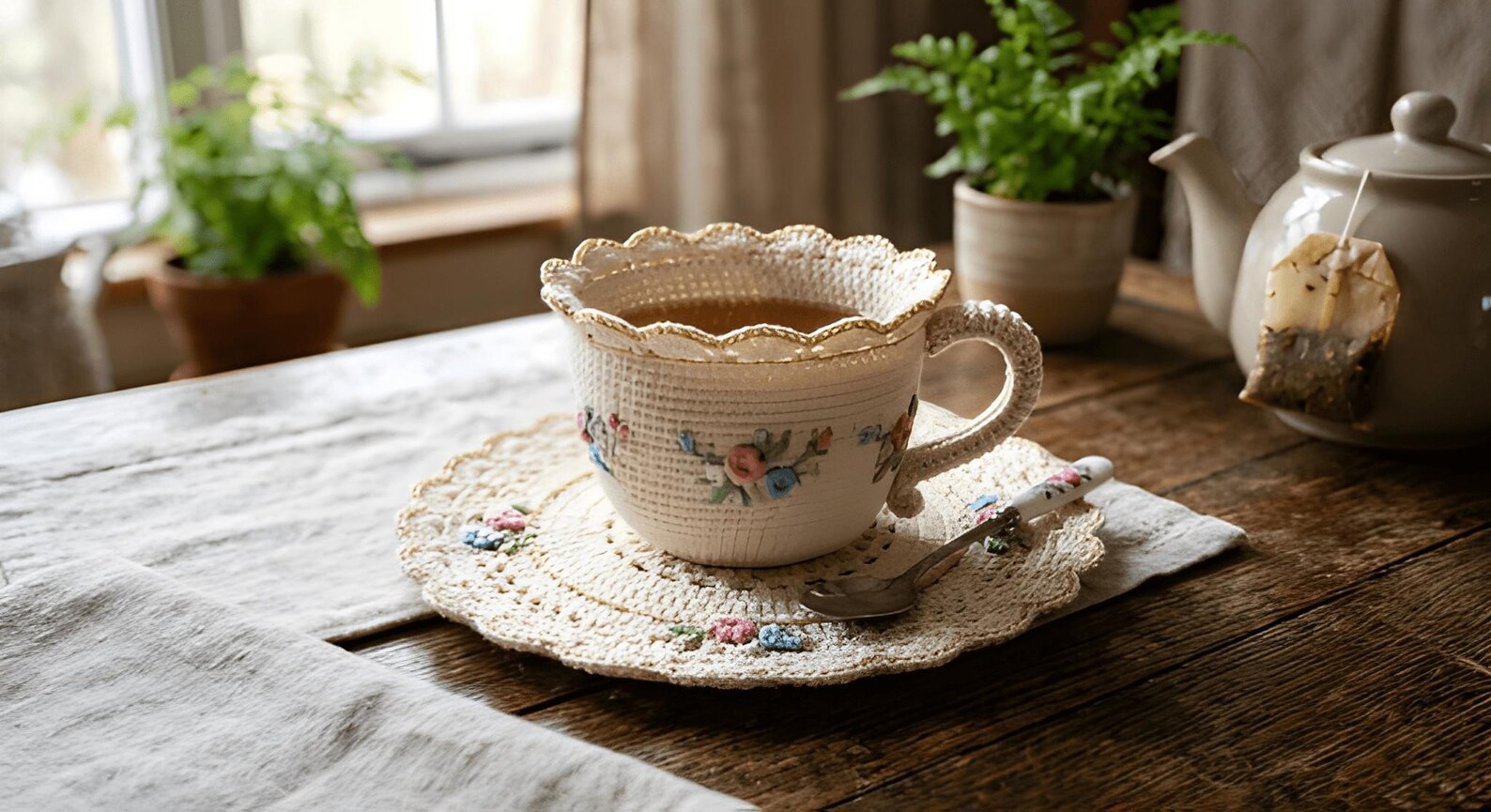 Crochet Sauser Pattern Crochet Teacup and Saucer Pattern – Floral Embroidery, Vintage Home ...