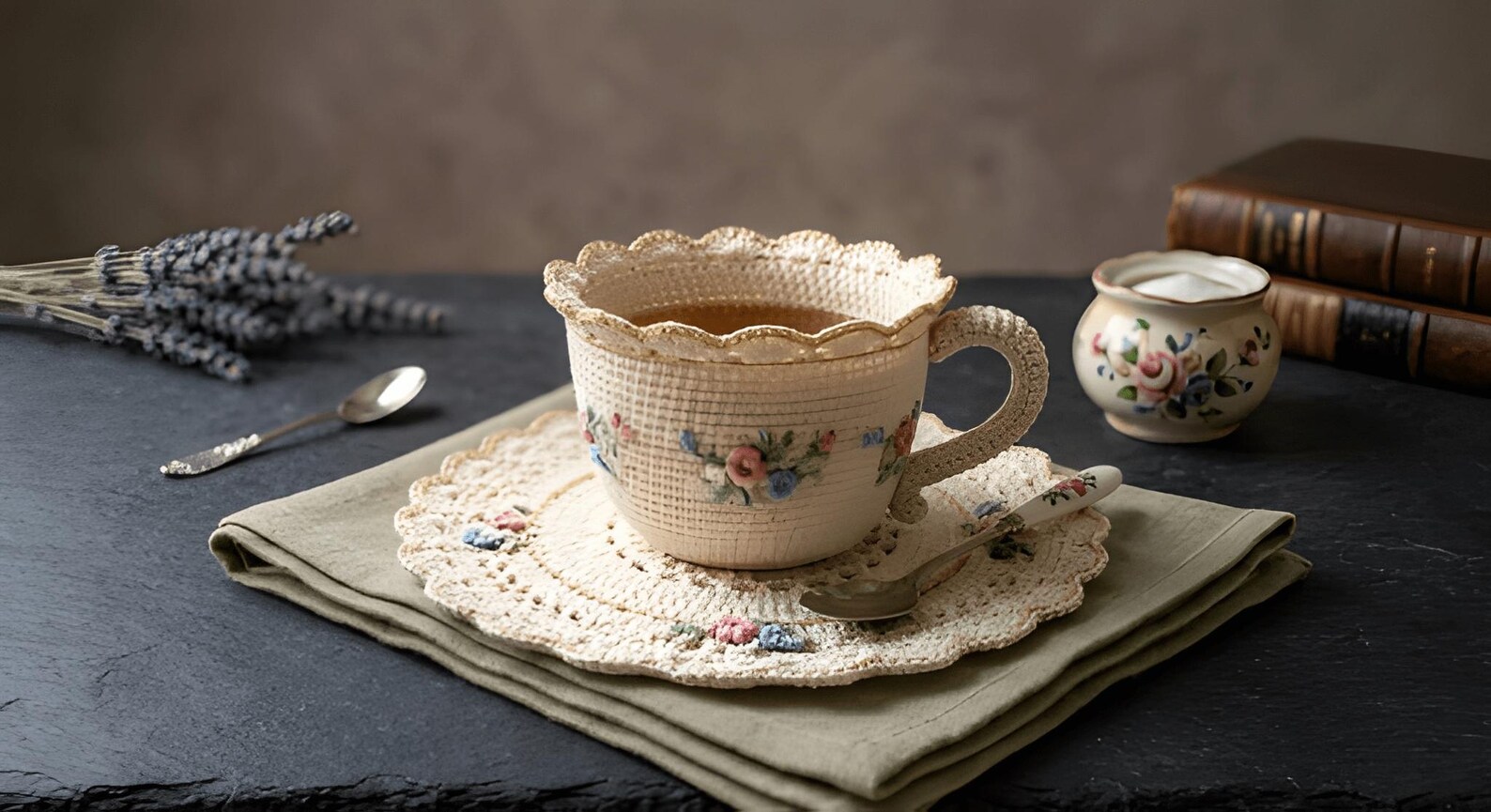 Crochet Sauser Pattern Crochet Teacup and Saucer Pattern – Floral Embroidery, Vintage Home ...