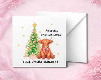 Biglietto di auguri di Natale personalizzato – Renna carina – Nome e messaggio personalizzati – Biglietto di auguri di Natale per il primo figlio o la prima figlia