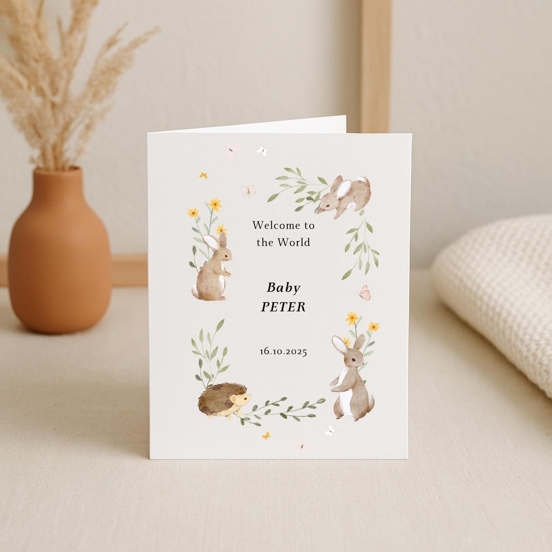 Personalised New Baby Card | Woodland Animals | Welcome to the World ...