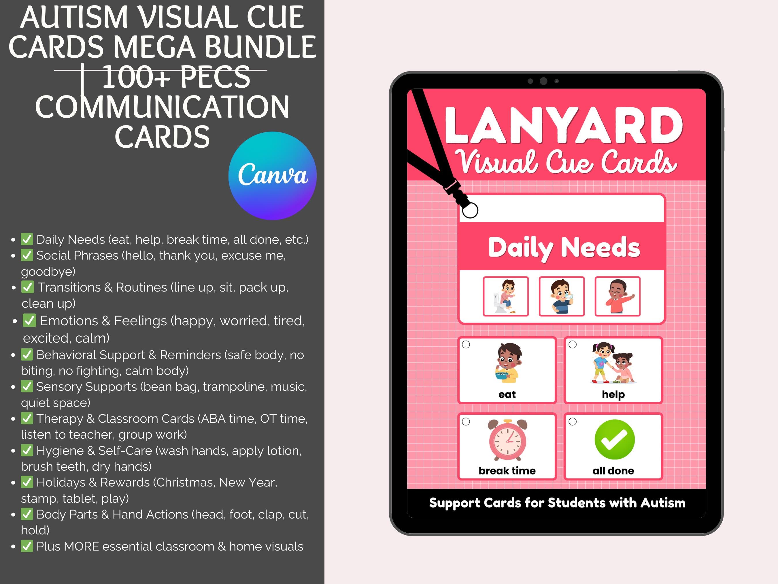 Nonverbal Communication Cards Lanyard - Autism Visual Schedule For Kids & Special Education